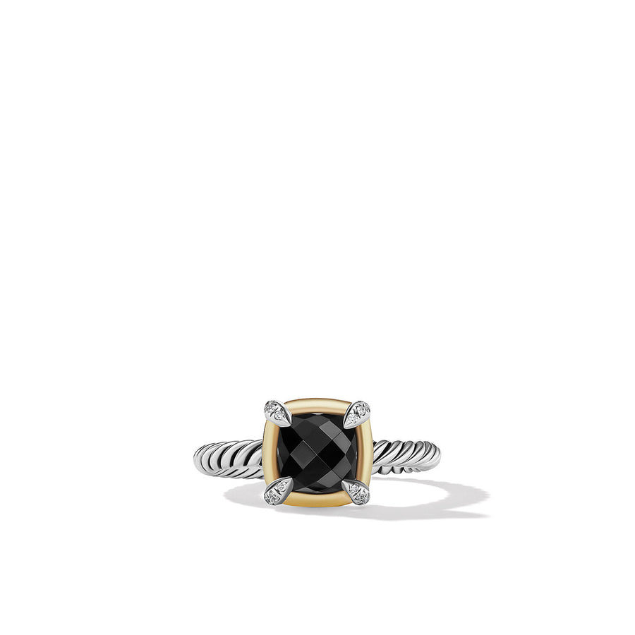 Petite Chatelaine Ring with Black Onyx 18K Yellow Gold Bezel and Pave Diamonds