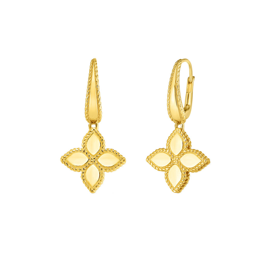 18K Yellow Gold Princess Flower Drop Earrings