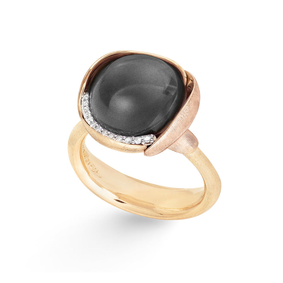 Lotus Ring in 18K Yellow Gold with Grey Moonstone and Diamonds