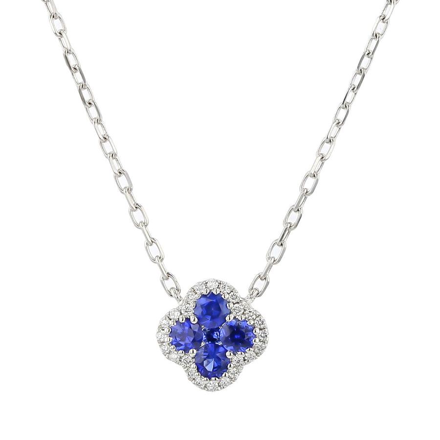 Sapphire and Diamond Clover Pendant Necklace