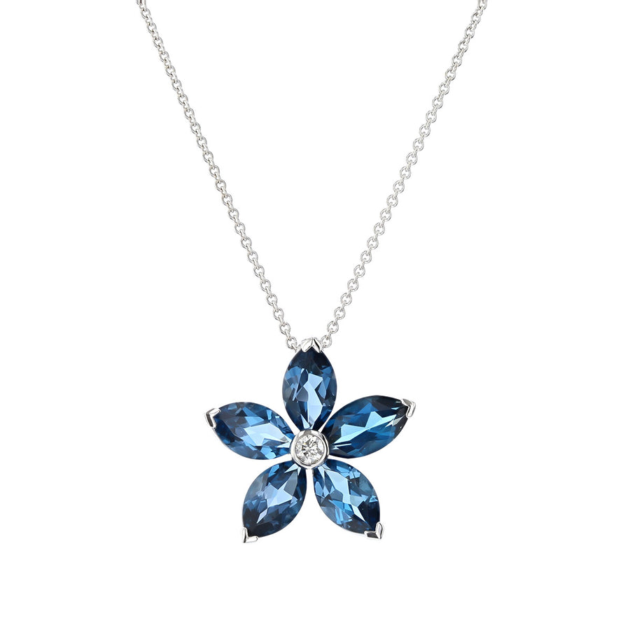 London Blue Topaz and Diamond Flower Pendant Necklace