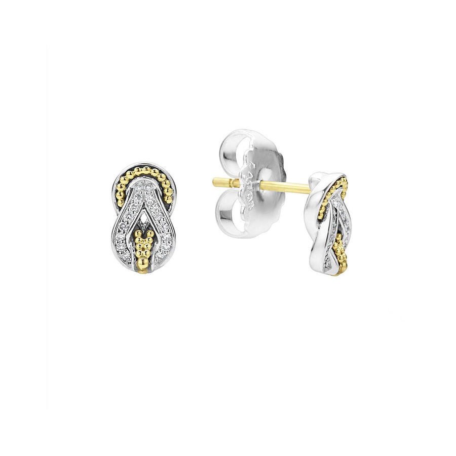 Small Two Tone Knot Diamond Stud Earrings