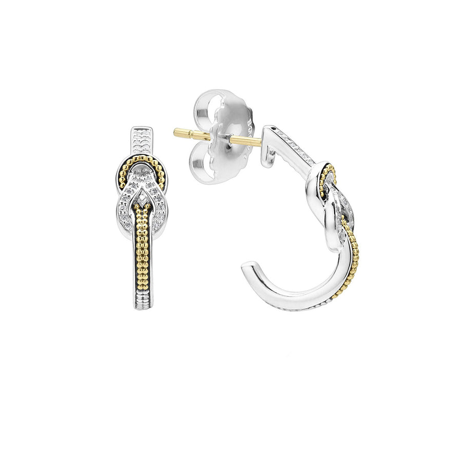Two Tone Knot Diamond Half Hoop Earring