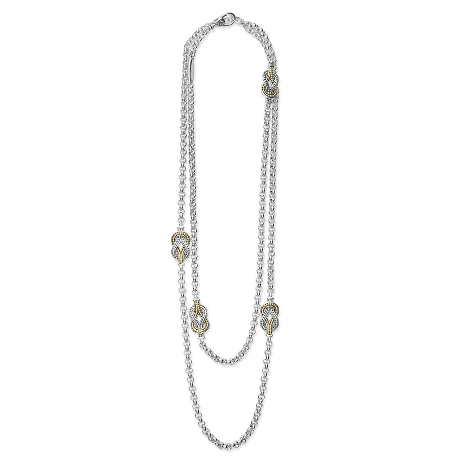 Four Station Two Tone Knot Necklace