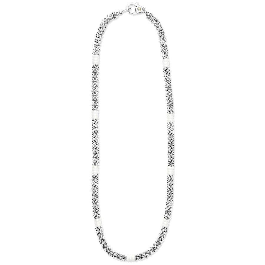 Ceramic Three Bead Station Caviar Necklace