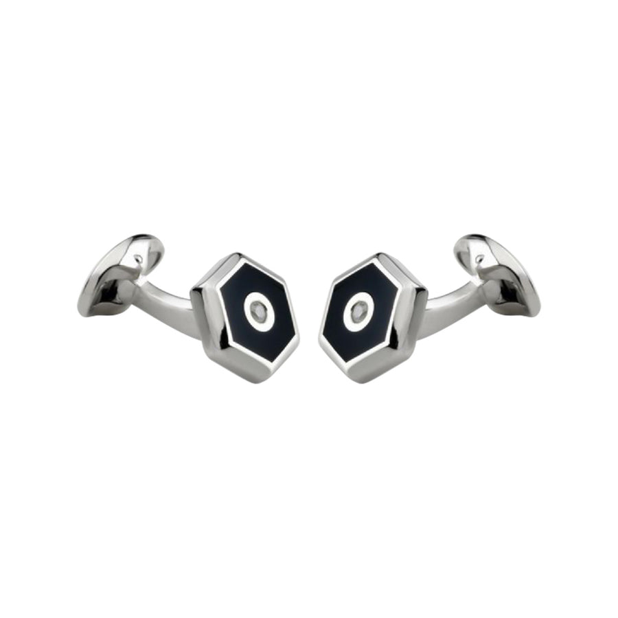 Sterling Silver Onyx and Diamond Hexagonal Cufflinks