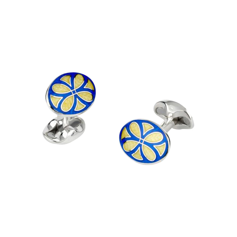 Sterling Silver Blue and Yellow Pattern Enamel Cufflinks