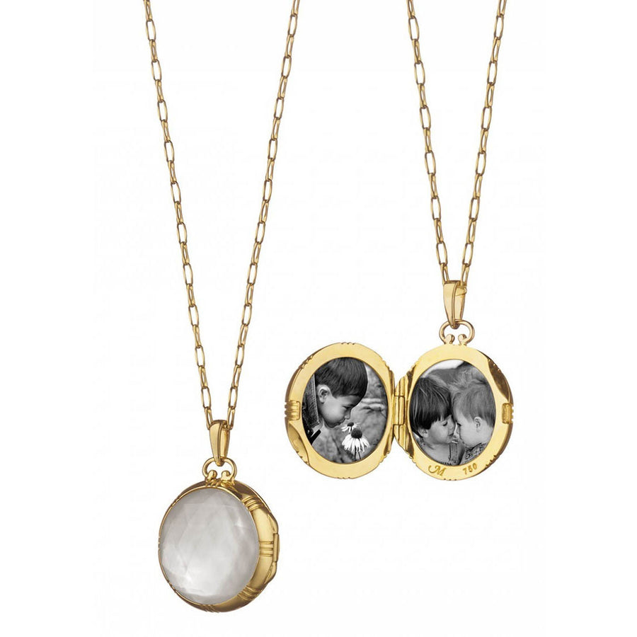 Double-Sided Rock Crystal over Mother of Pearl Locket