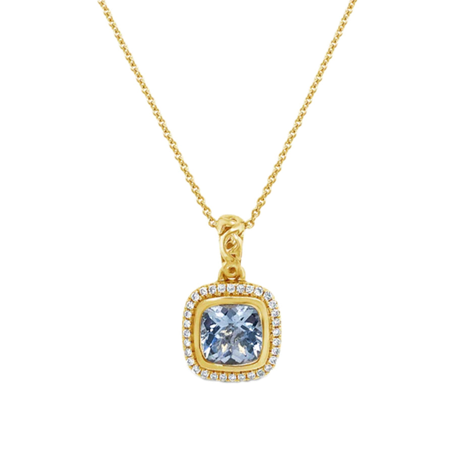 Diamond Cushion Cut Aquamarine Pendant Necklace