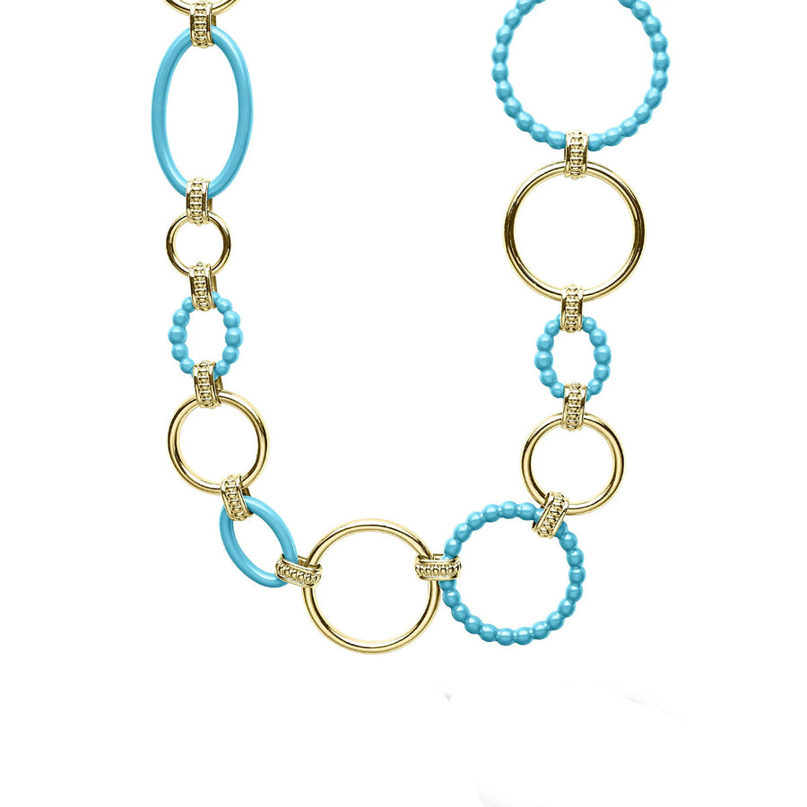 18k Gold and Blue Ceramic Link Necklace