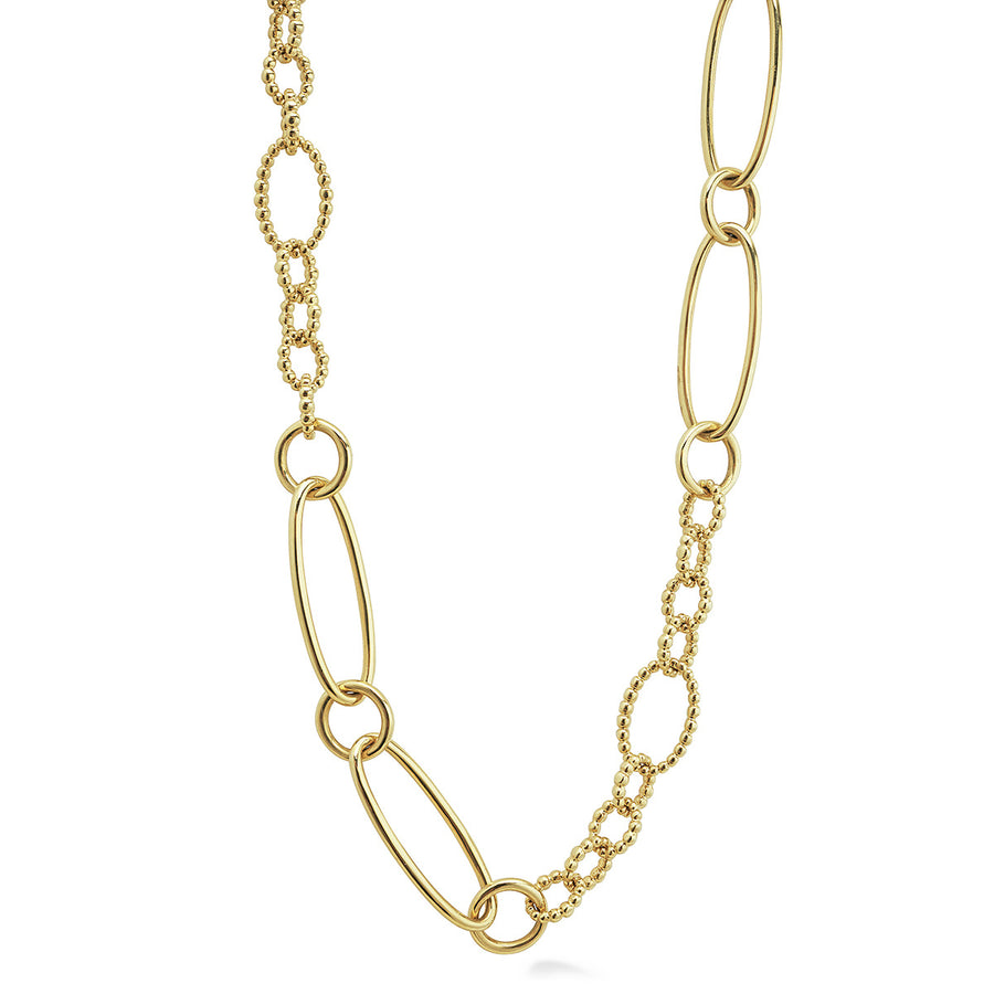 34-Inch Fluted and Smooth Oval Link Chain Necklace