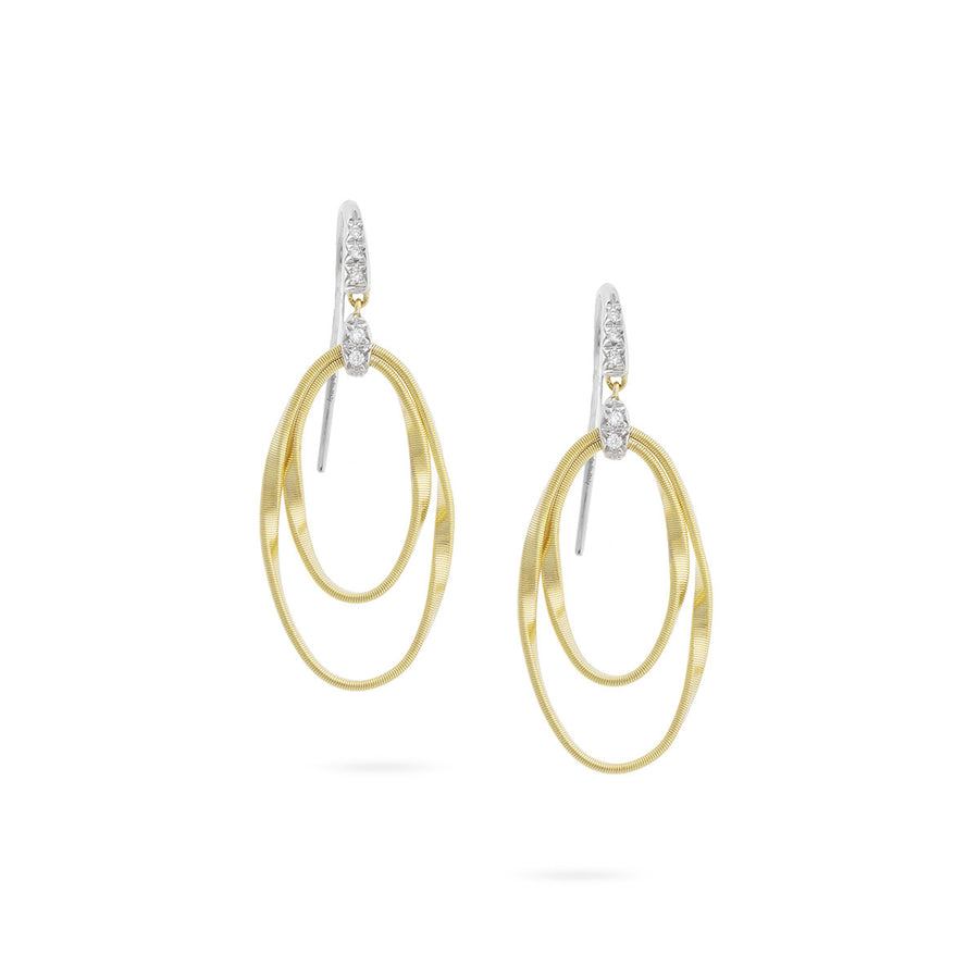 18K Yellow Gold and Diamond Double Concentric Hook Earring