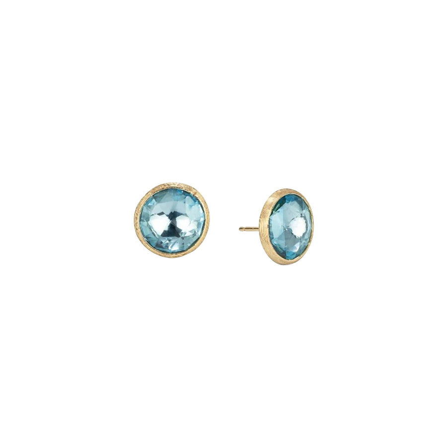 18K Yellow Gold and Blue Topaz Large Stud Earrings