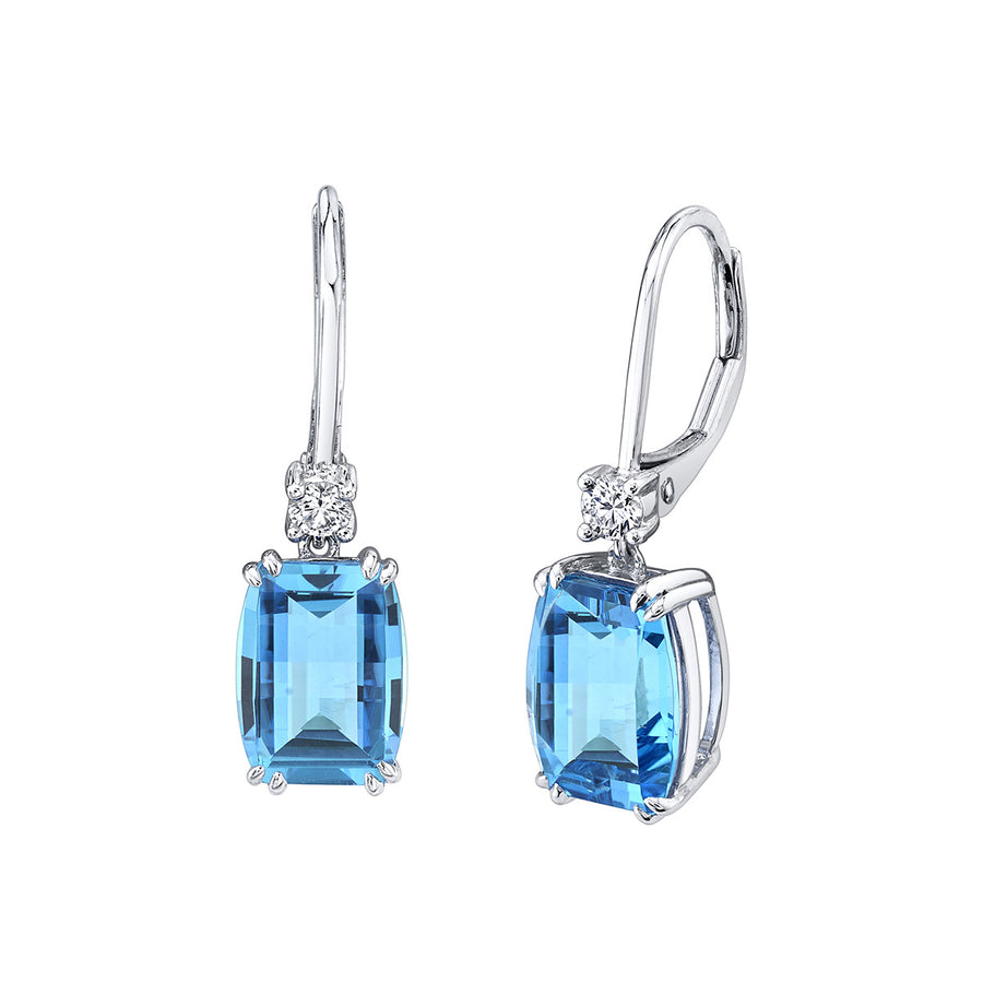 Barrel-cut Blue Topaz and Diamond Drop Earrings