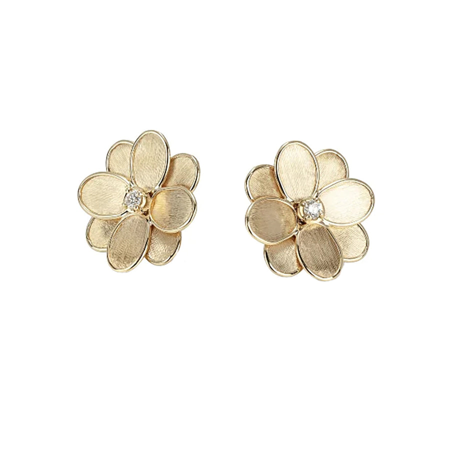 18K Yellow Gold and Diamond Flower Stud Earrings