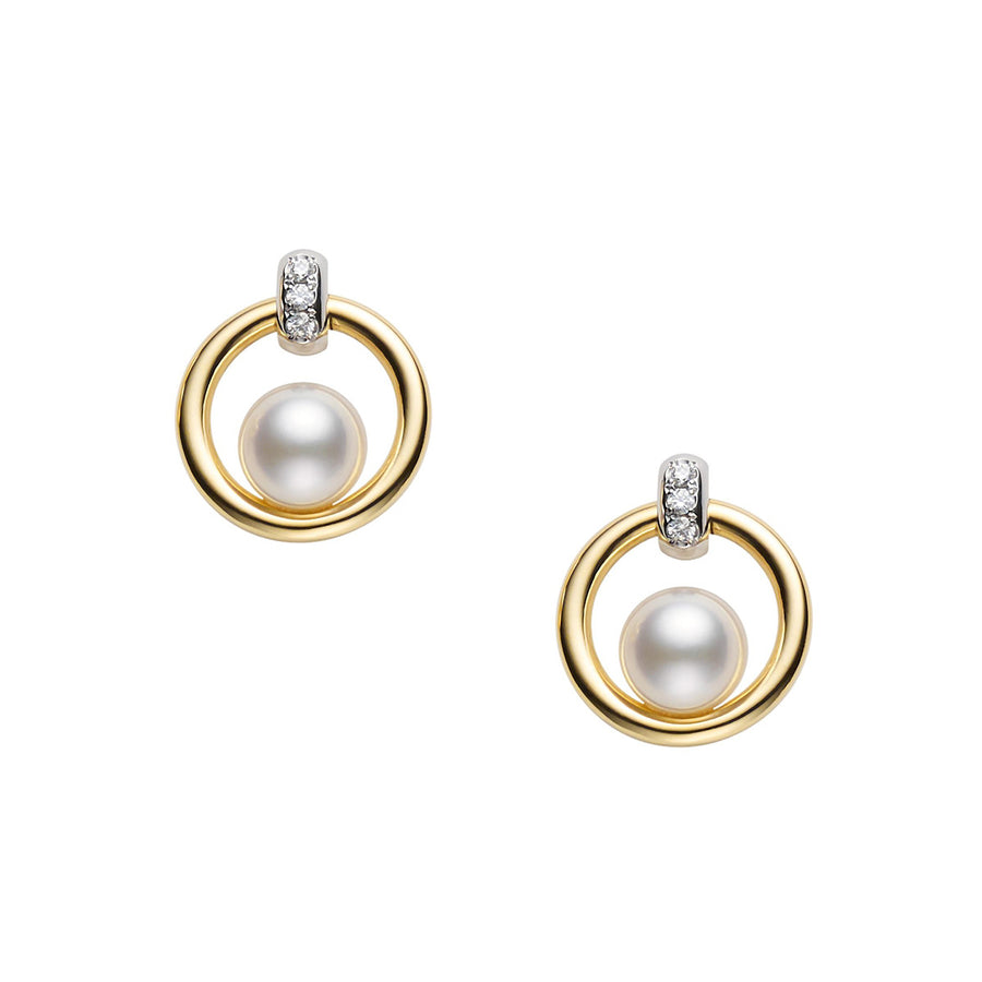 Akoya Cultured Pearl and Diamond Circle Earrings