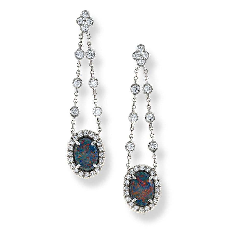 Black Opal and Diamond Drop Earrings