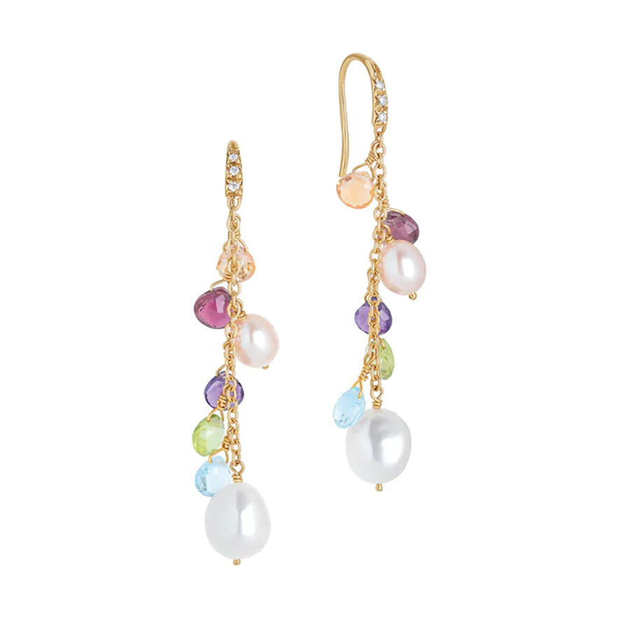 18K Yellow Gold Mixed Gemstone and Pearl Medium Drop Earrings