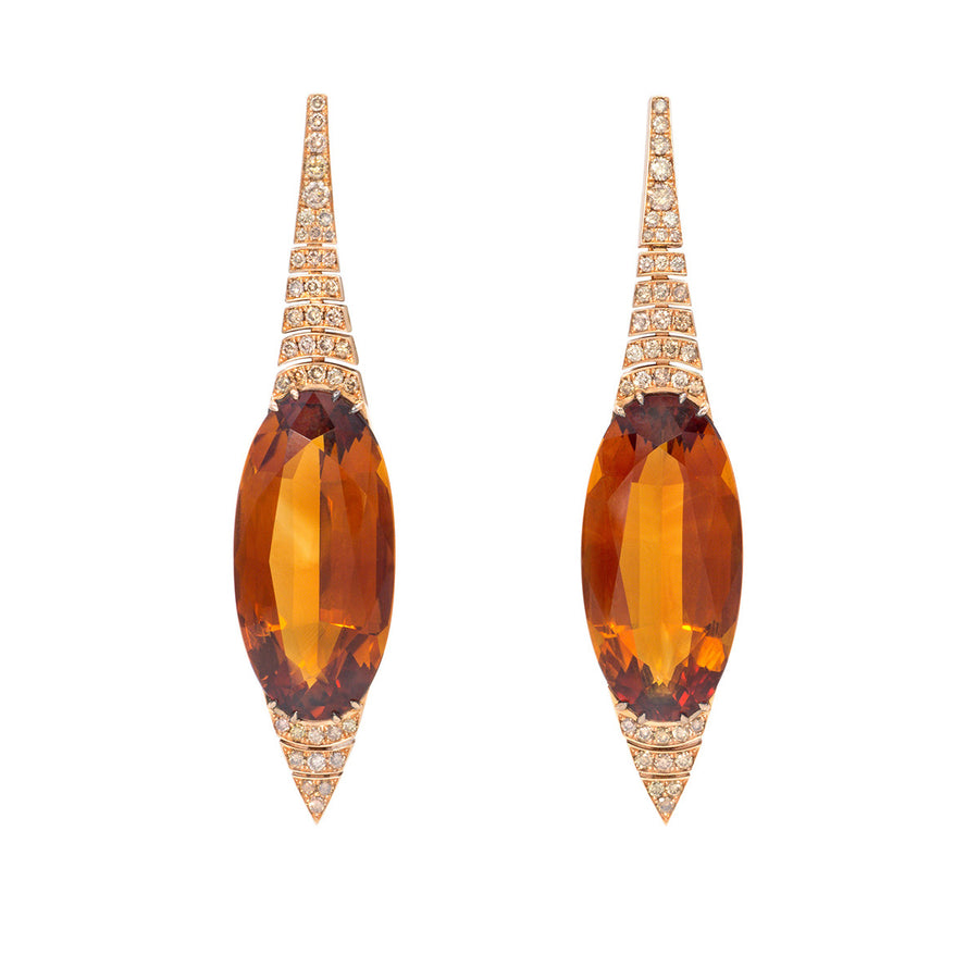 Citrine and Brown Diamond Drop Earrings