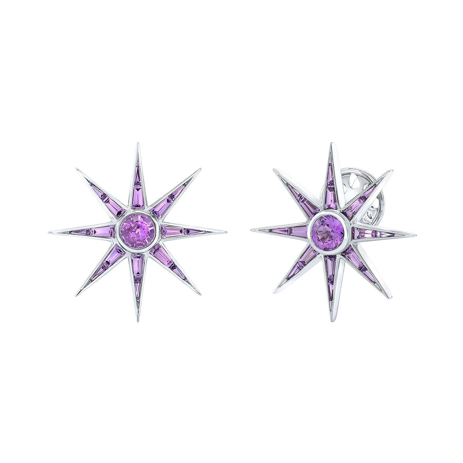 Luminous Starburst Purple Sapphire Stud Earrings