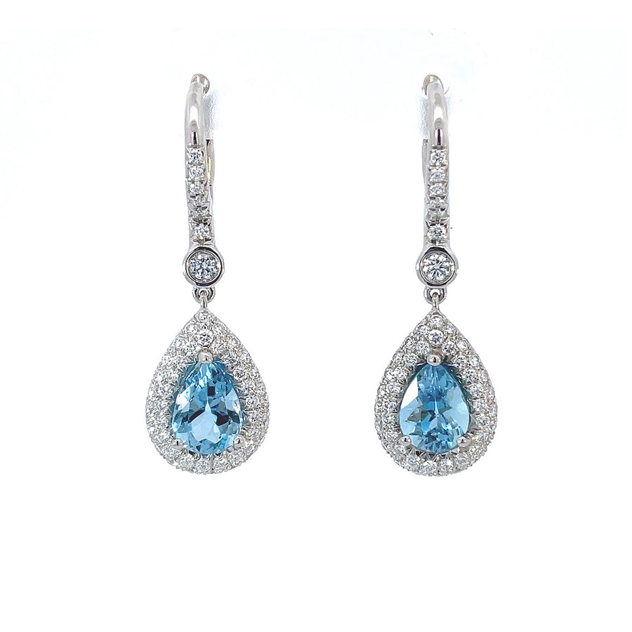 Aquamarine Halo Drop Earrings
