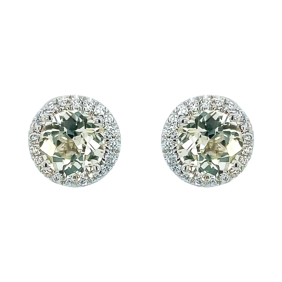 Yellow Sapphire and Diamond Halo Stud Earrings