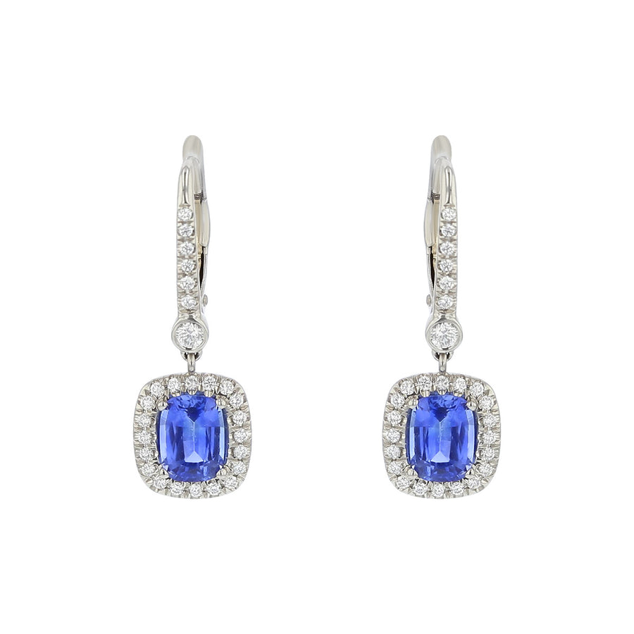 Cushion-cut Sapphire and Diamond Dangle Earrings