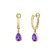 14K Yellow Gold Amethyst Huggies