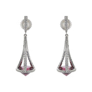 Pastel Diamond Chandelier Garnet Drop Earrings