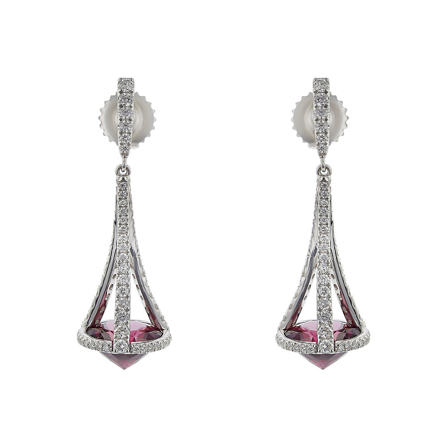 Pastel Diamond Chandelier Garnet Drop Earrings