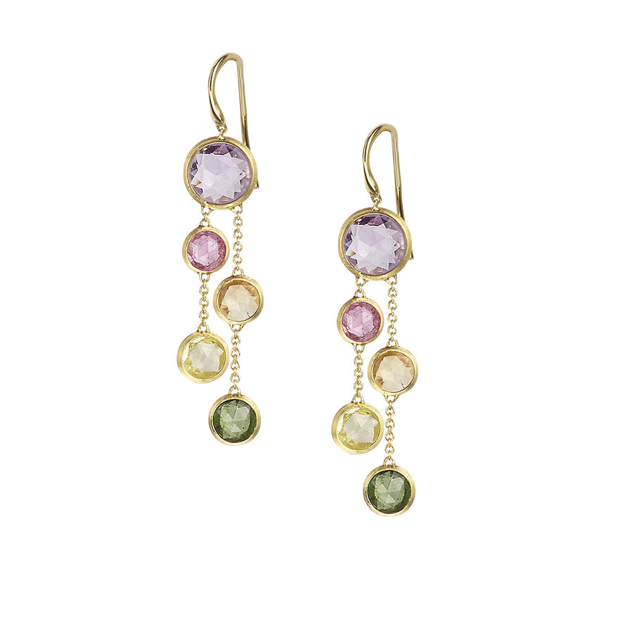 18K Yellow Gold Mixed Gemstone Two Strand Earrings