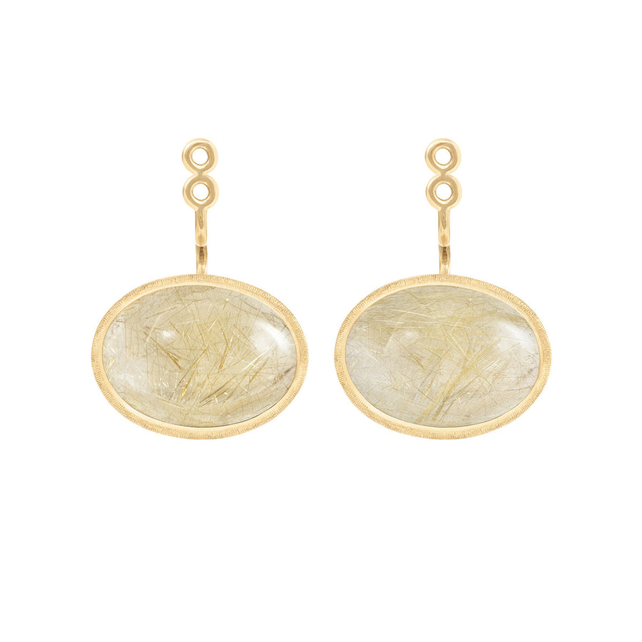 Lotus Pendant for Earring in 18K Yellow Gold with Rutile Quartz