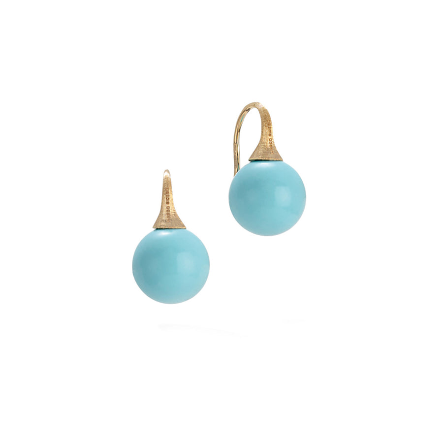 18K Yellow Gold and Turquoise French Wire Earrings