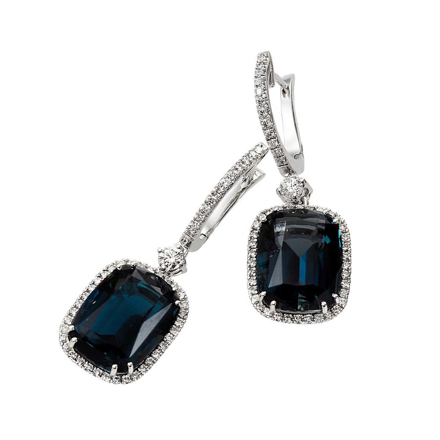 Indicolite Tourmaline Diamond Drop Earrings