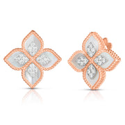 Princess Flower Mother of Pearl and Diamond Stud Earrings