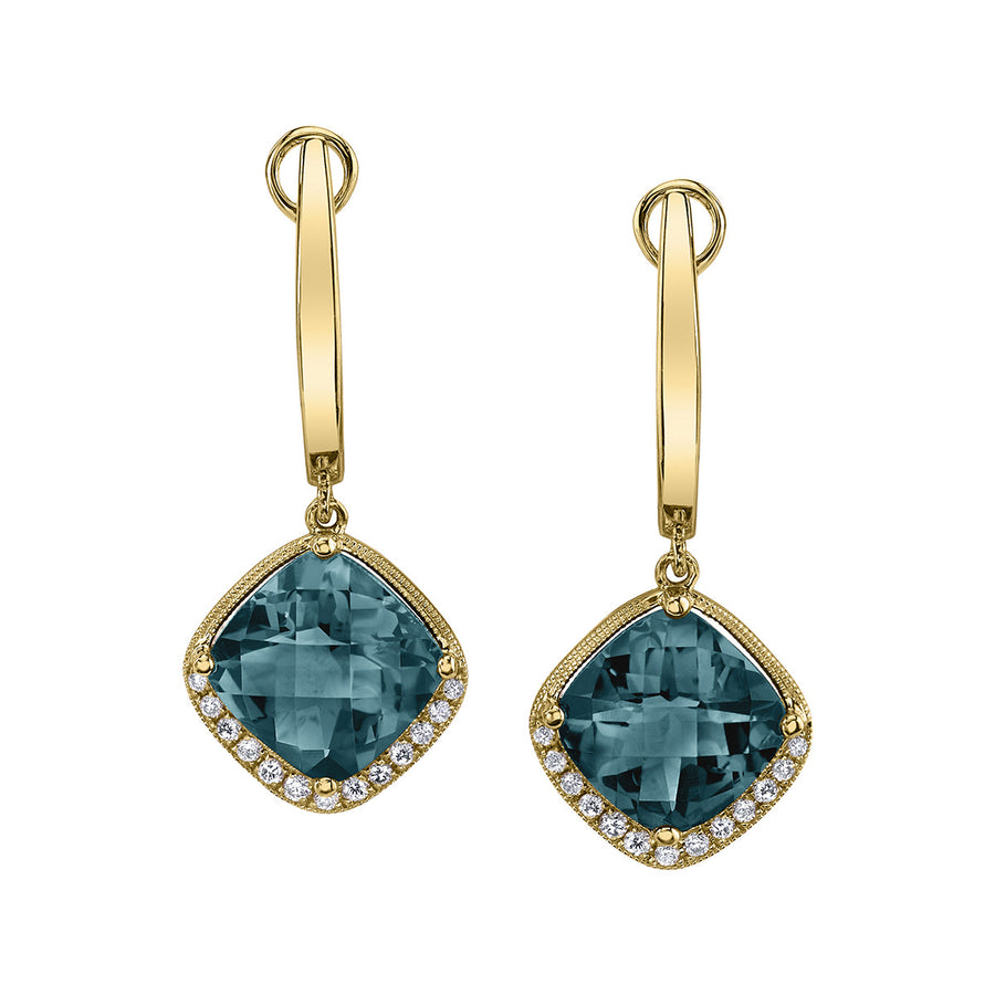 London Blue Topaz 14K Yellow Gold Huggie with Diamonds