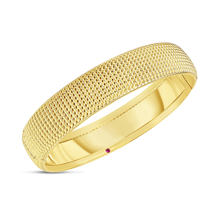 18K Opera Textured Wide Hinged Bangle
