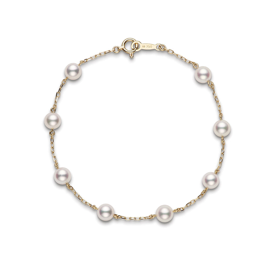 Akoya Cultured Pearl Station Bracelet in Yellow Gold