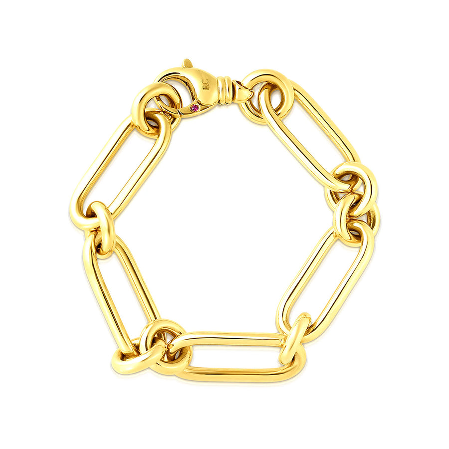 18K Yellow Gold Oval and Round Link Bracelet