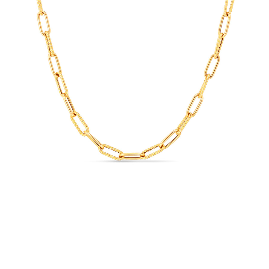 18K Alternating Polished and Fluted Fine Paperclip Link 34-Inch Chain