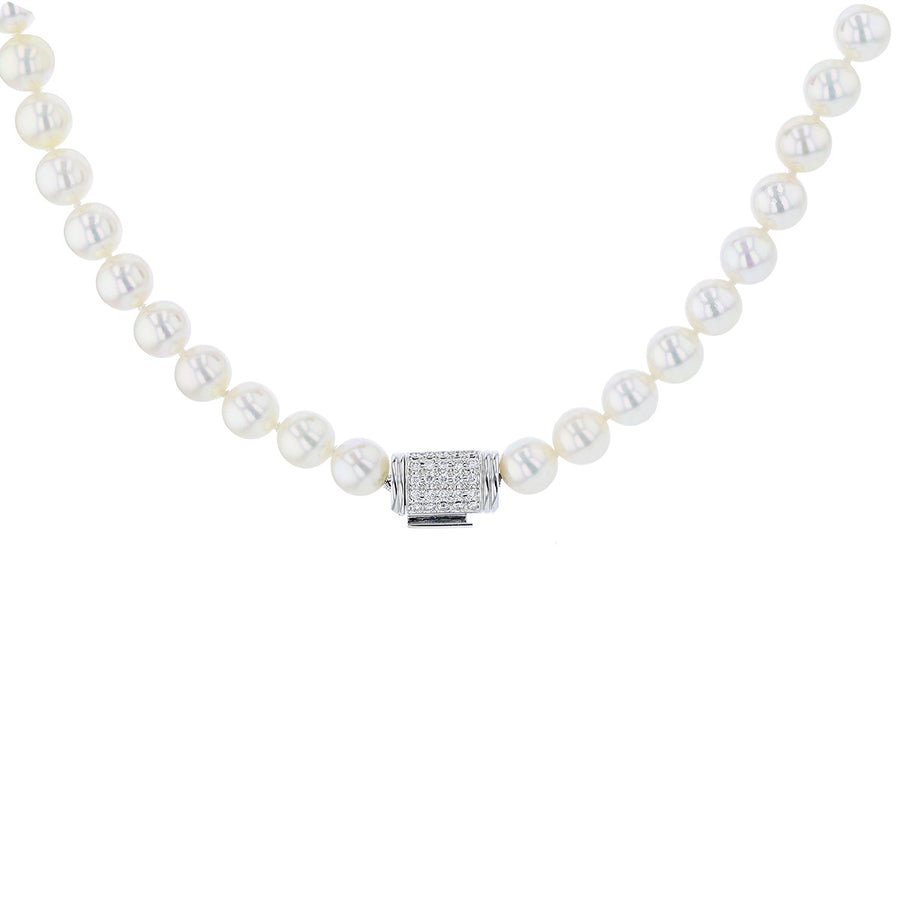 Akoya Double Diamond Clasp Strand Necklace