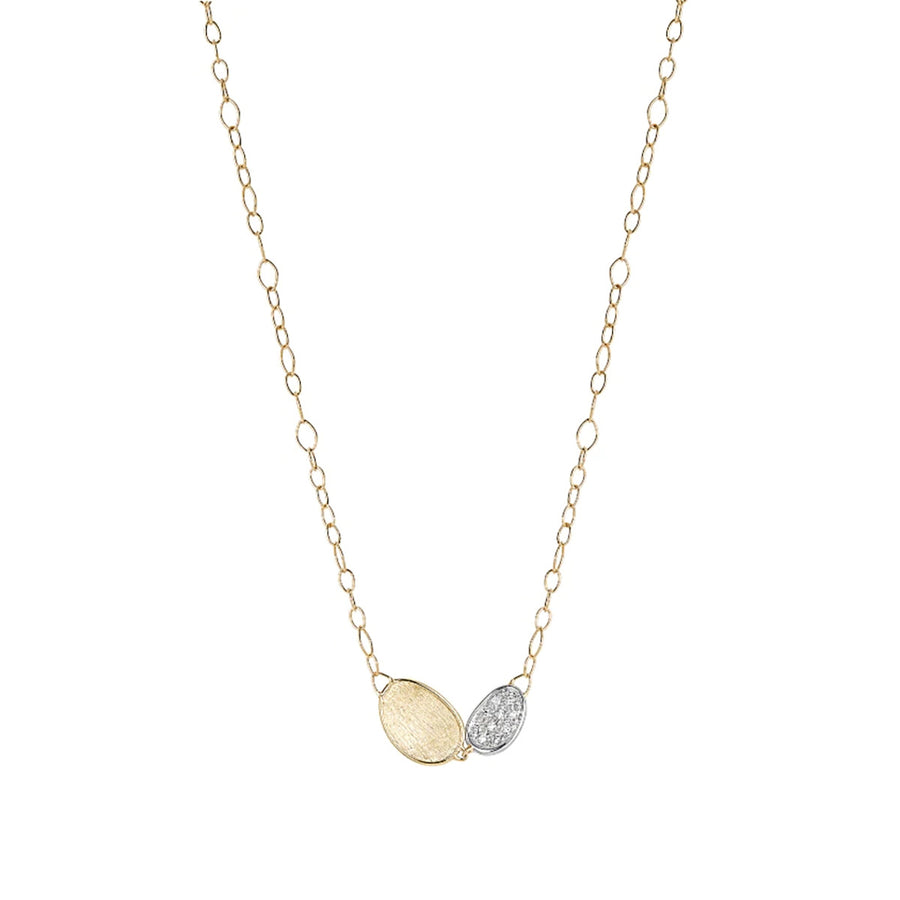 18K Yellow Gold and Diamond Petite Double Leaf Necklace