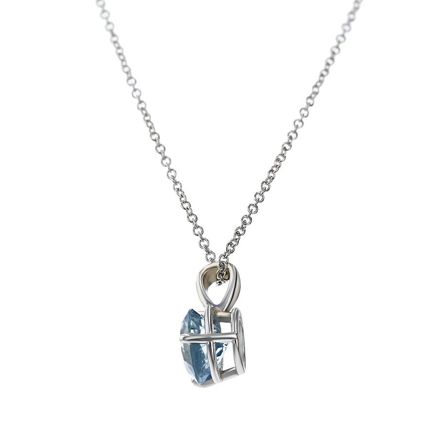 14K White Gold Round Aquamarine Pendant Necklace