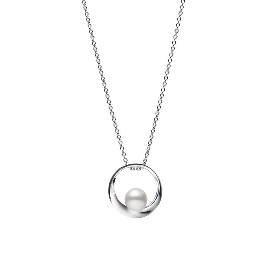 Akoya Cultured Pearl Circle Pendant in 18K White Gold