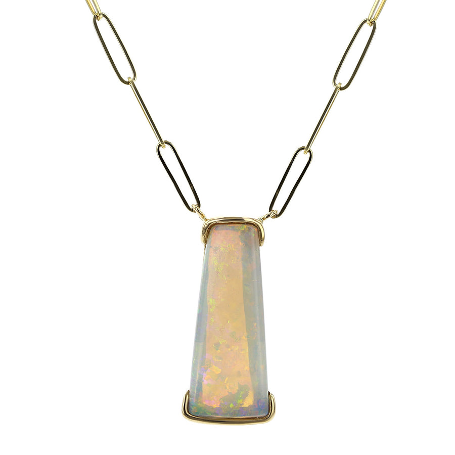White Australian Opal Pendant on Paperclip Chain