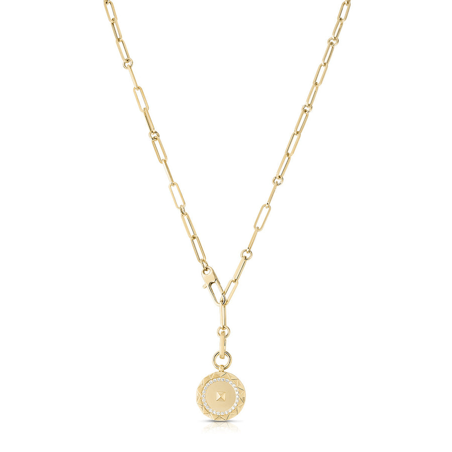 18K Gold Obelisco Small Diamond Medallion on Chain
