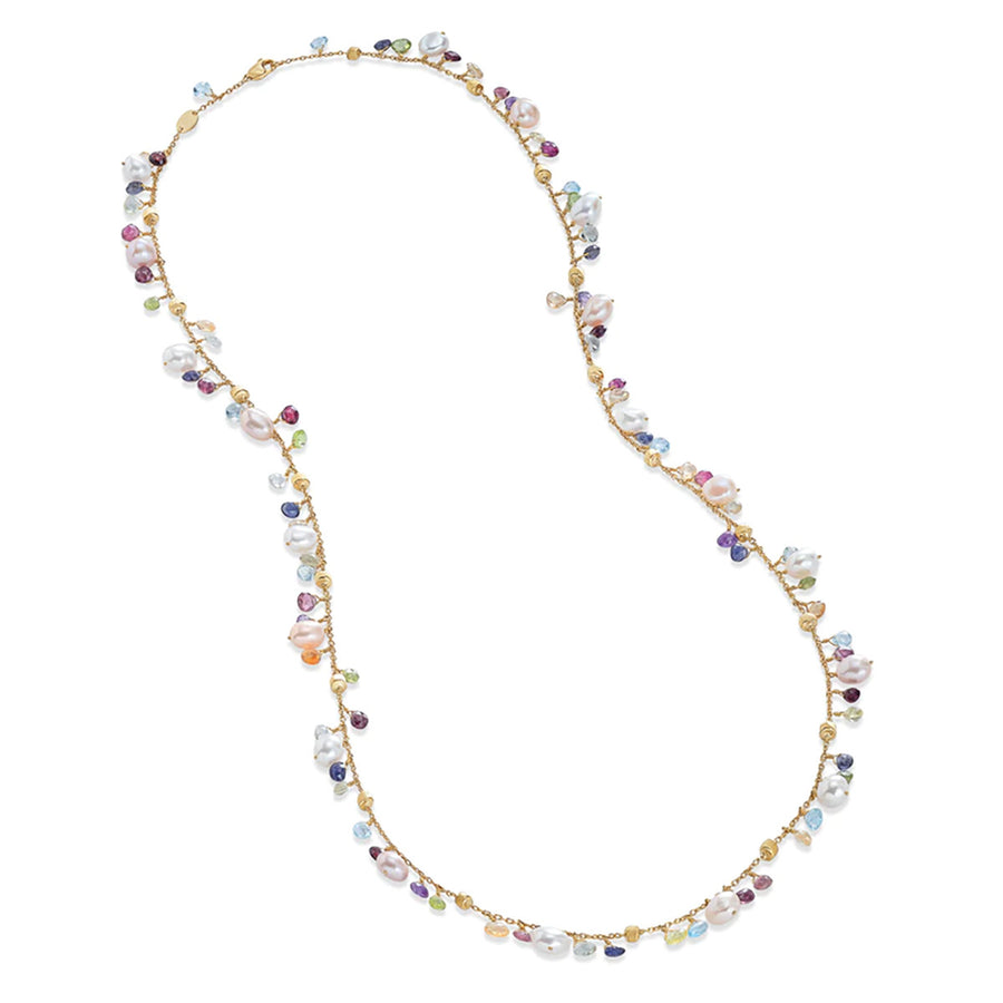 18K Yellow Gold Mixed Gemstone and Pearl Medium Necklace