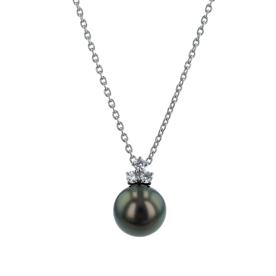 Cultured Black South Sea Pearl and Diamond Pendant