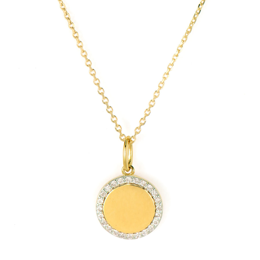 Pave Round Engravable Pendant Necklace