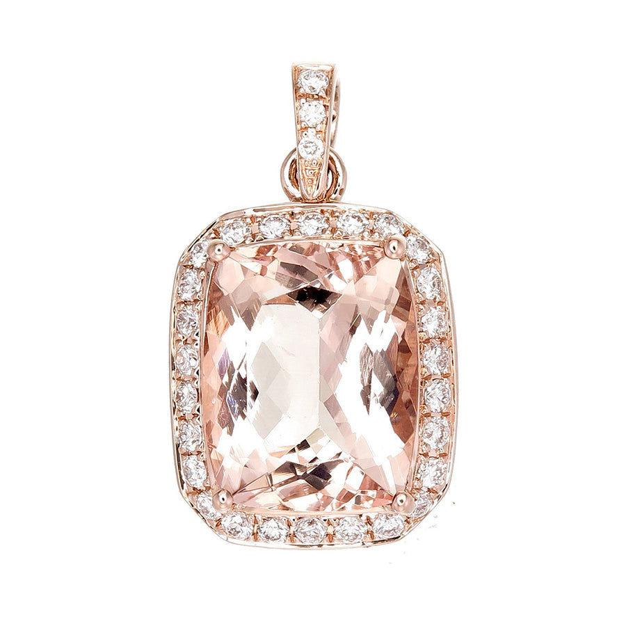 14K Rose Gold Morganite Diamond Halo Pendant